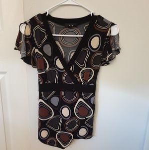 Vneck printed blouse with tie back